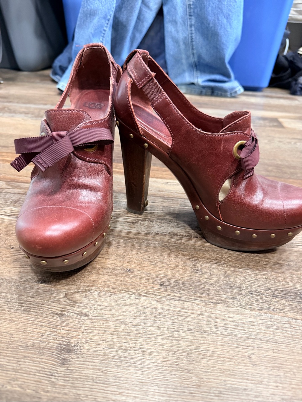 UGG Burgundy Bow Platform Slingback Heels